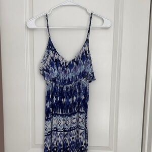 Blue and White Patterned Maxi Dress